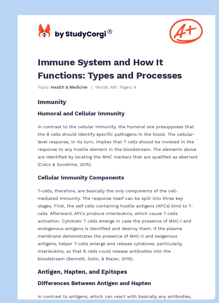 Immune System and How It Functions: Types and Processes. Page 1