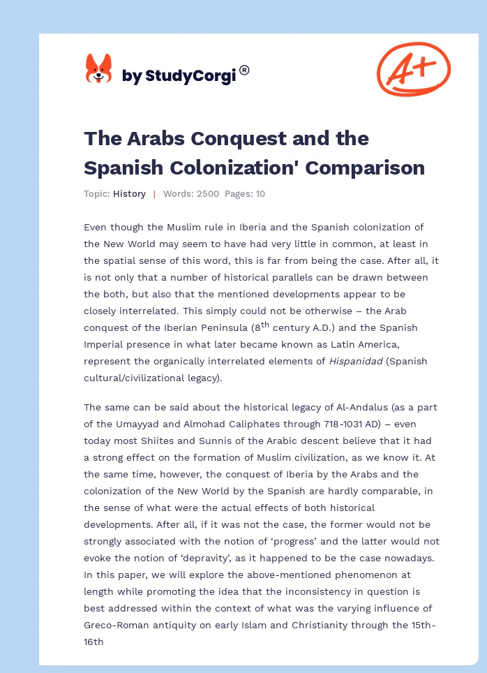 The Arabs Conquest and the Spanish Colonization' Comparison. Page 1