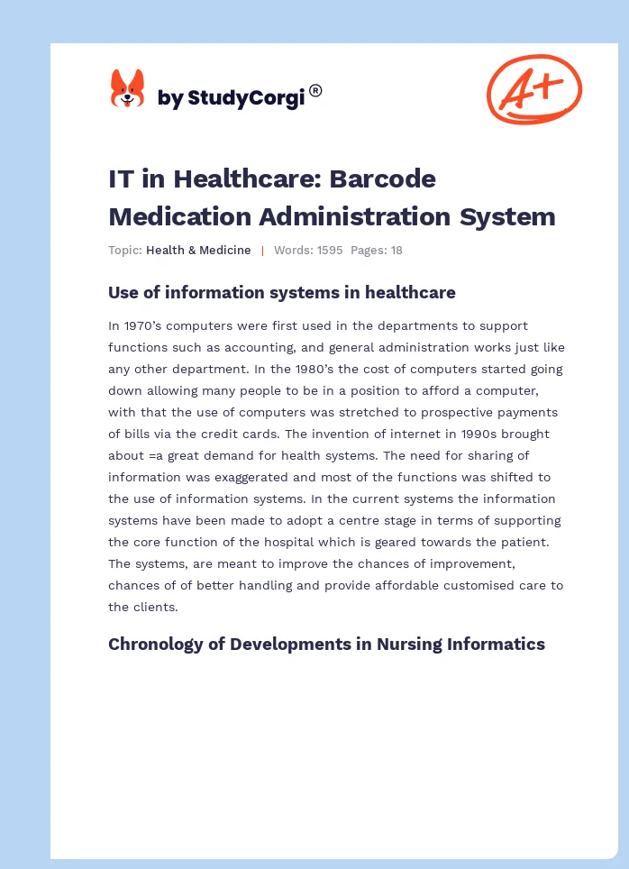 IT in Healthcare: Barcode Medication Administration System. Page 1