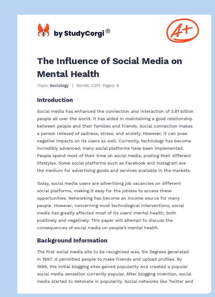 The Influence of Social Media on Mental Health. Page 1