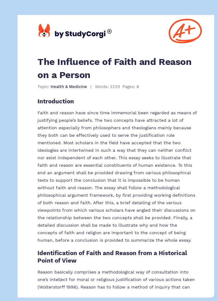 The Influence of Faith and Reason on a Person. Page 1