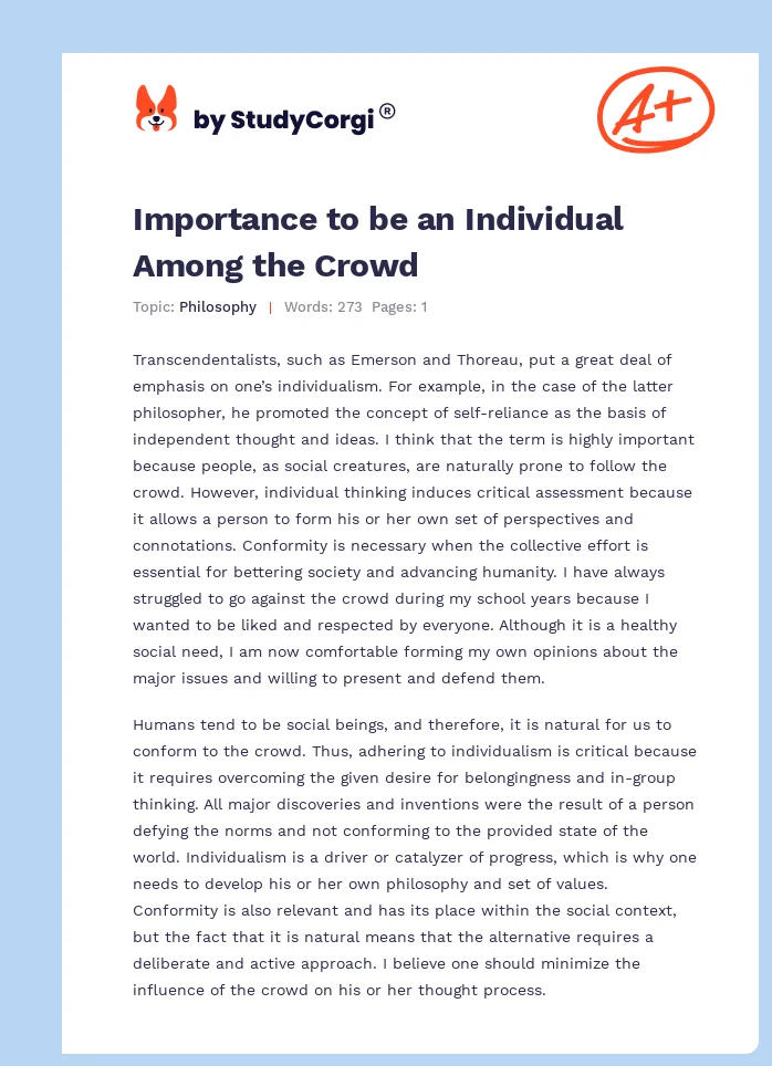 Importance to be an Individual Among the Crowd. Page 1