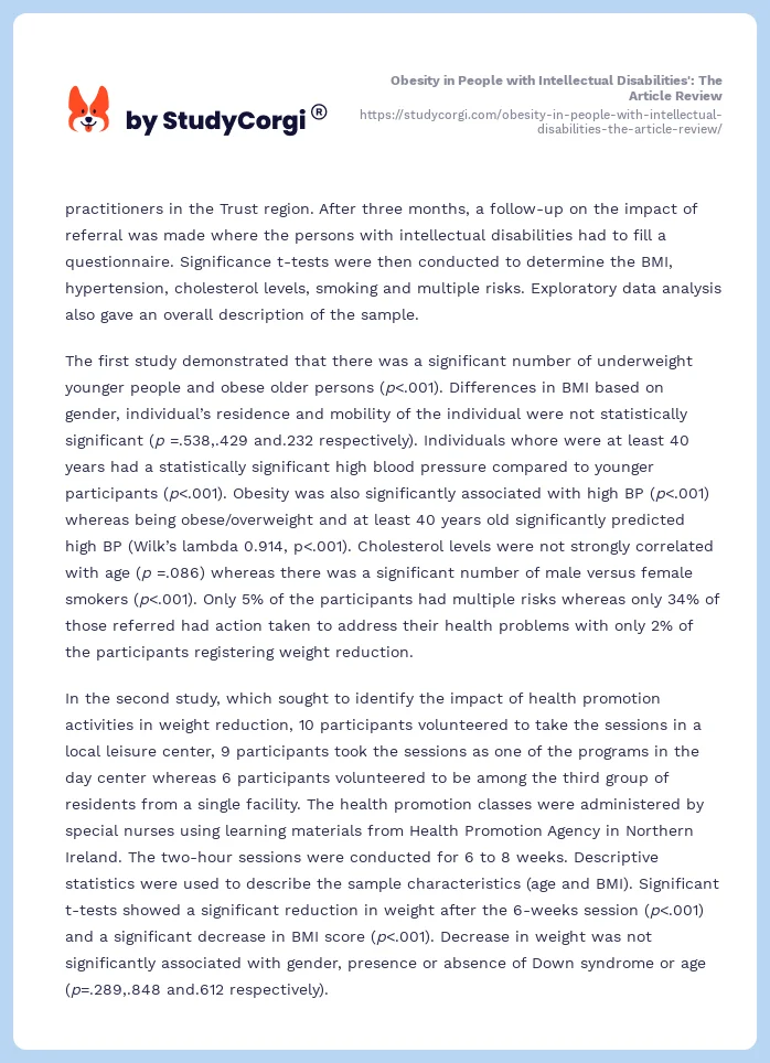 Obesity in People with Intellectual Disabilities': The Article Review. Page 2