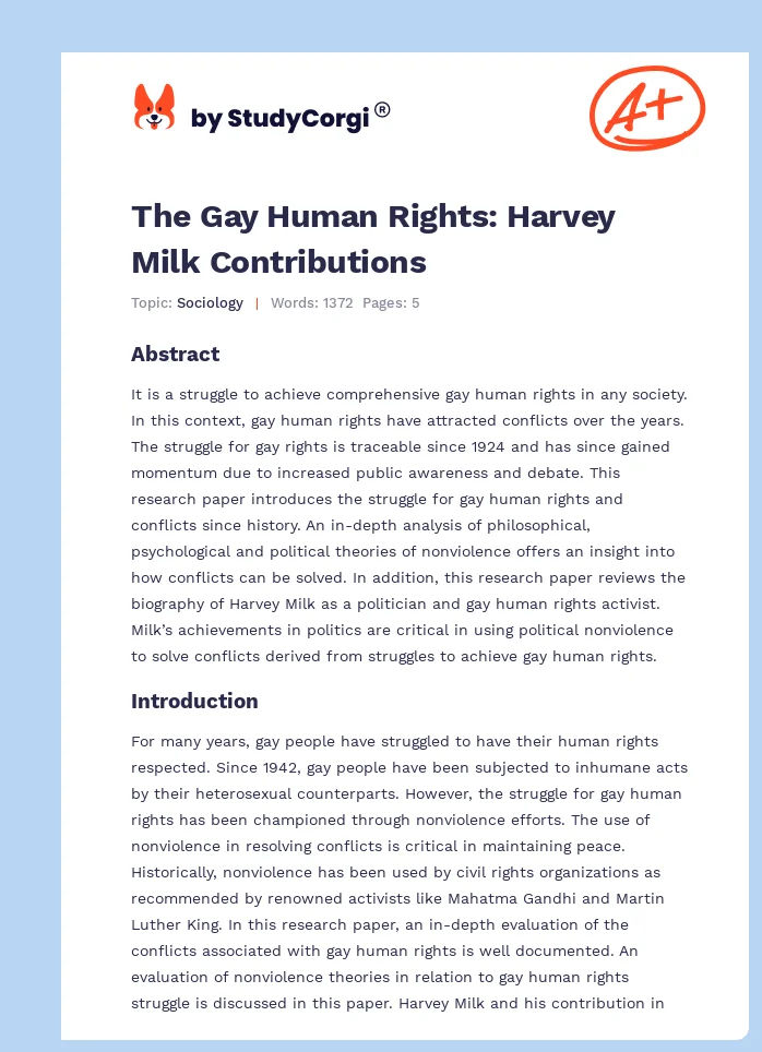 The Gay Human Rights: Harvey Milk Contributions. Page 1