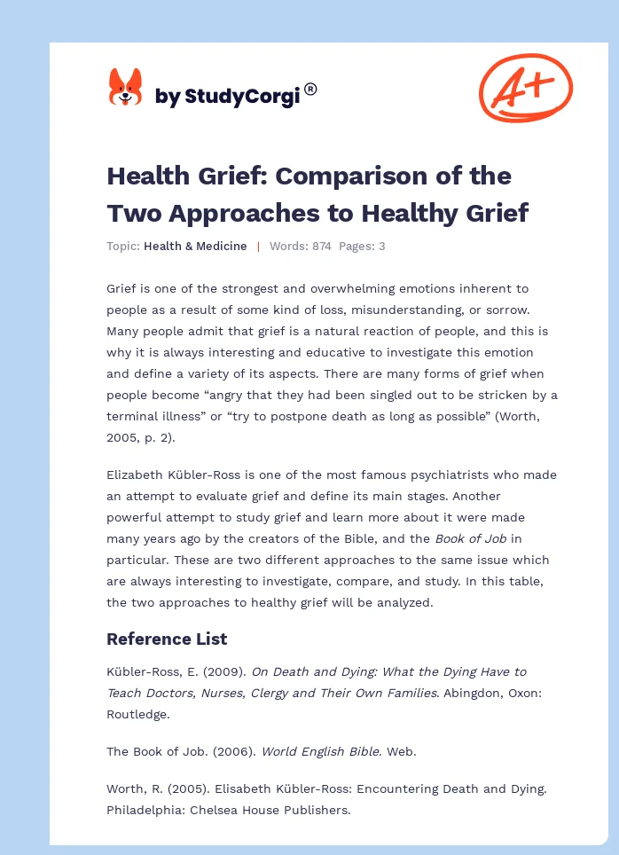 Health Grief: Comparison of the Two Approaches to Healthy Grief. Page 1