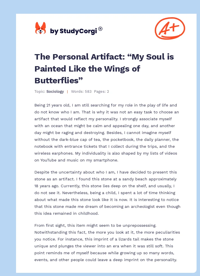 The Personal Artifact: “My Soul is Painted Like the Wings of Butterflies”. Page 1