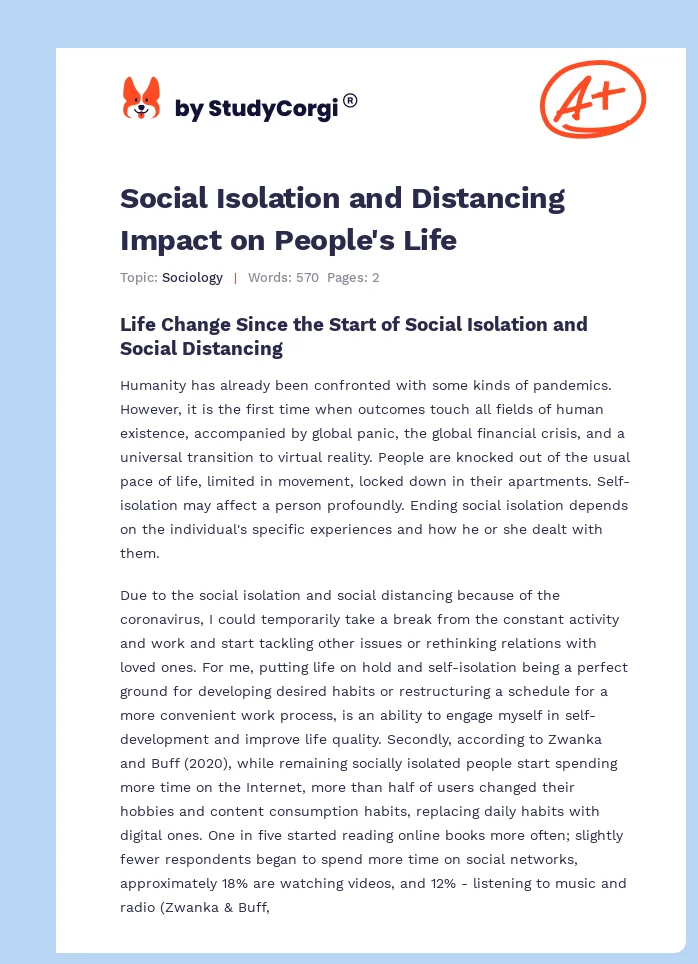 Social Isolation and Distancing Impact on People's Life. Page 1