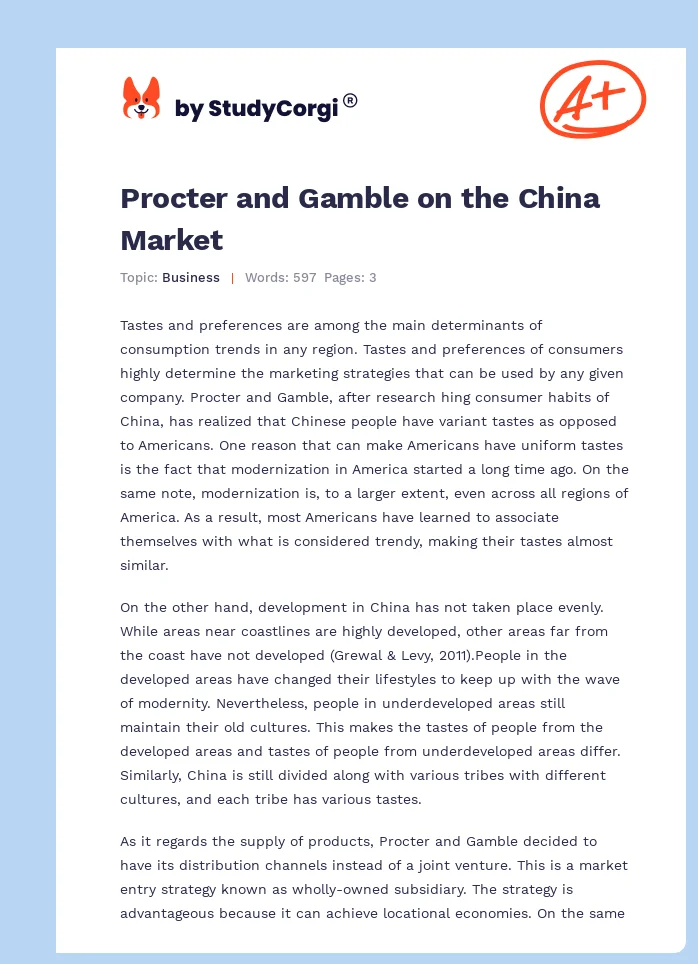 Procter and Gamble on the China Market. Page 1