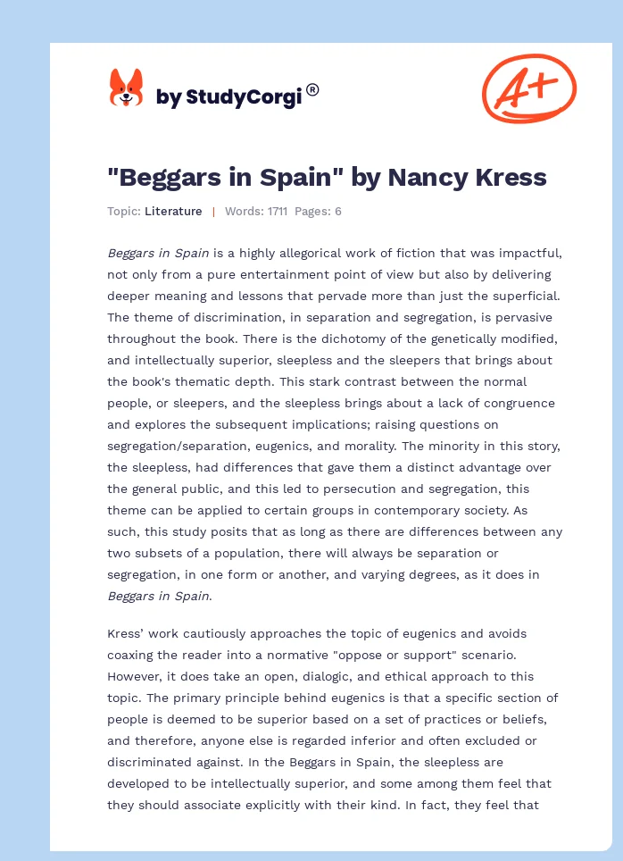 "Beggars in Spain" by Nancy Kress. Page 1