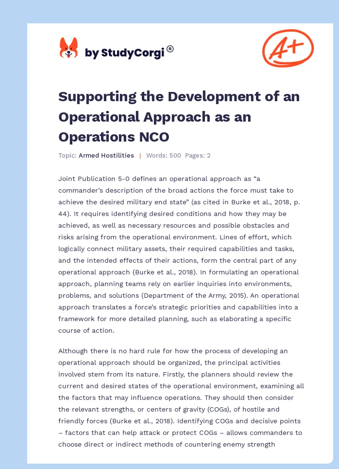 Supporting the Development of an Operational Approach as an Operations NCO. Page 1