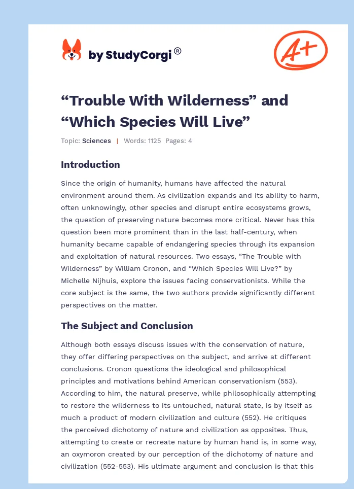 “Trouble With Wilderness” and “Which Species Will Live”. Page 1