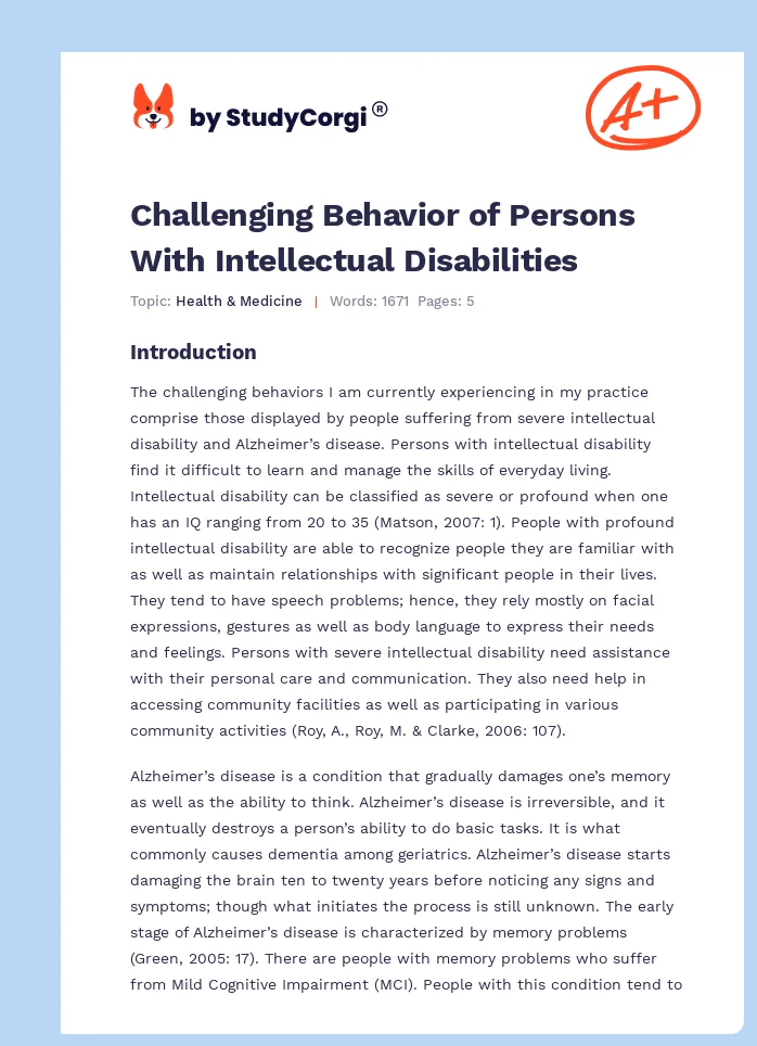 Challenging Behavior of Persons With Intellectual Disabilities. Page 1