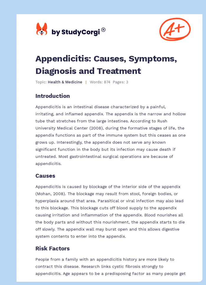 Appendicitis: Causes, Symptoms, Diagnosis and Treatment. Page 1