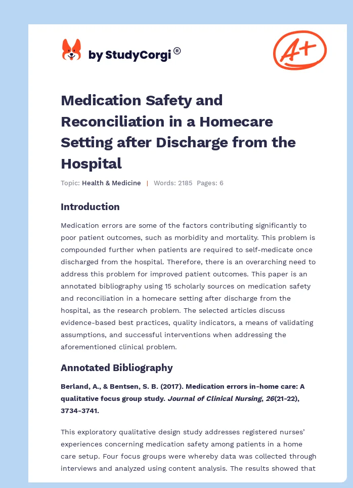 Medication Safety and Reconciliation in a Homecare Setting after Discharge from the Hospital. Page 1