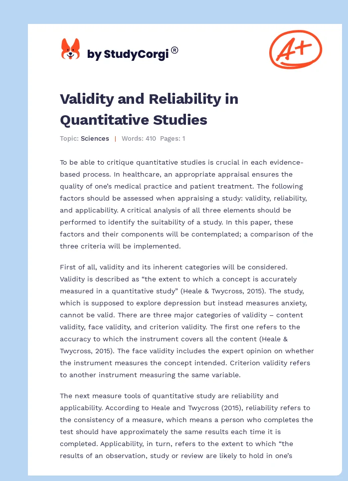 Validity and Reliability in Quantitative Studies. Page 1