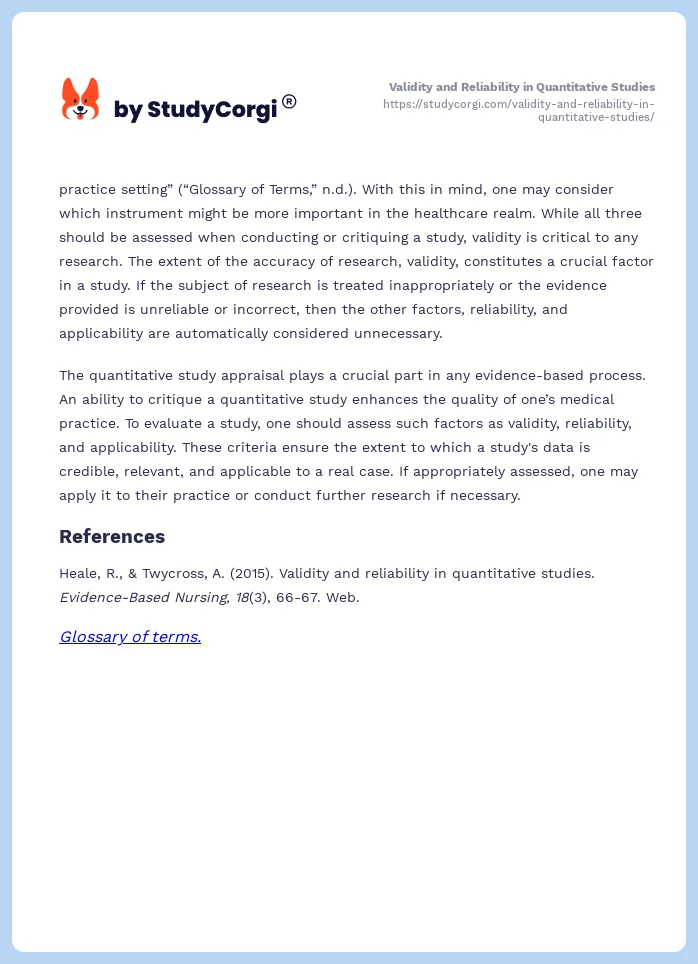 Validity and Reliability in Quantitative Studies. Page 2