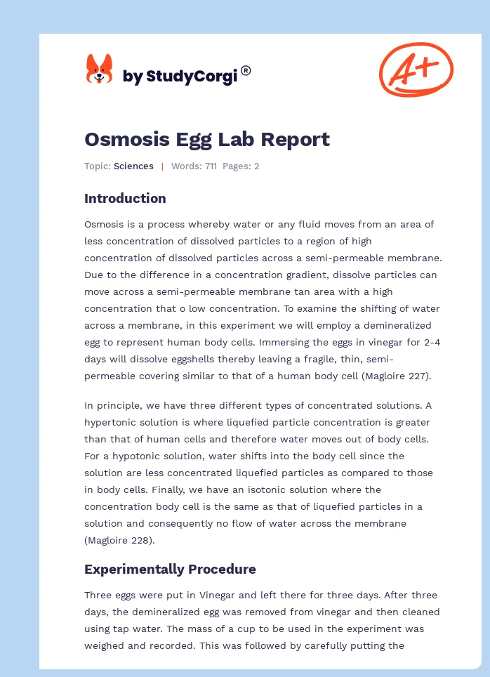 Osmosis Egg Lab Report. Page 1