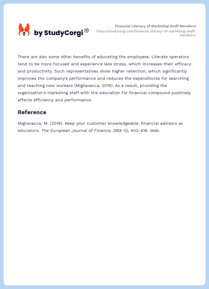 Financial Literacy of Marketing Staff Members. Page 2