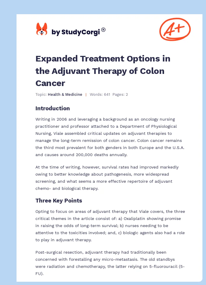 Expanded Treatment Options in the Adjuvant Therapy of Colon Cancer. Page 1