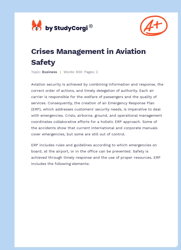 Crises Management in Aviation Safety. Page 1