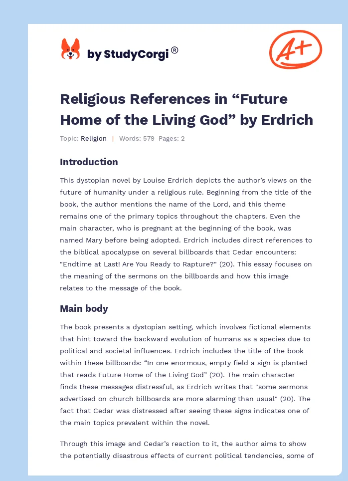 Religious References in “Future Home of the Living God” by Erdrich. Page 1