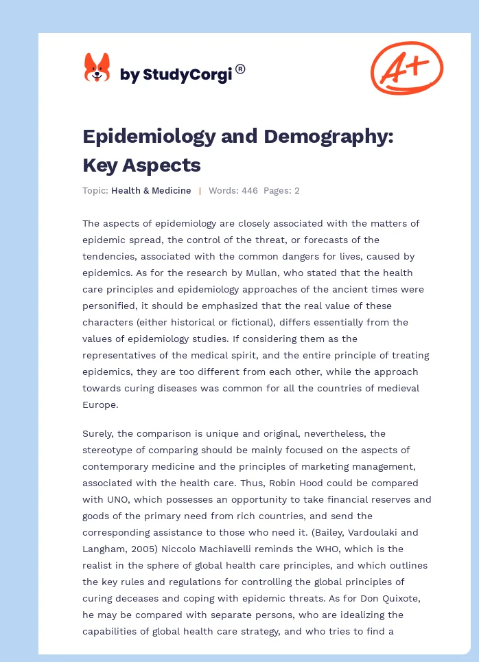 Epidemiology and Demography: Key Aspects. Page 1