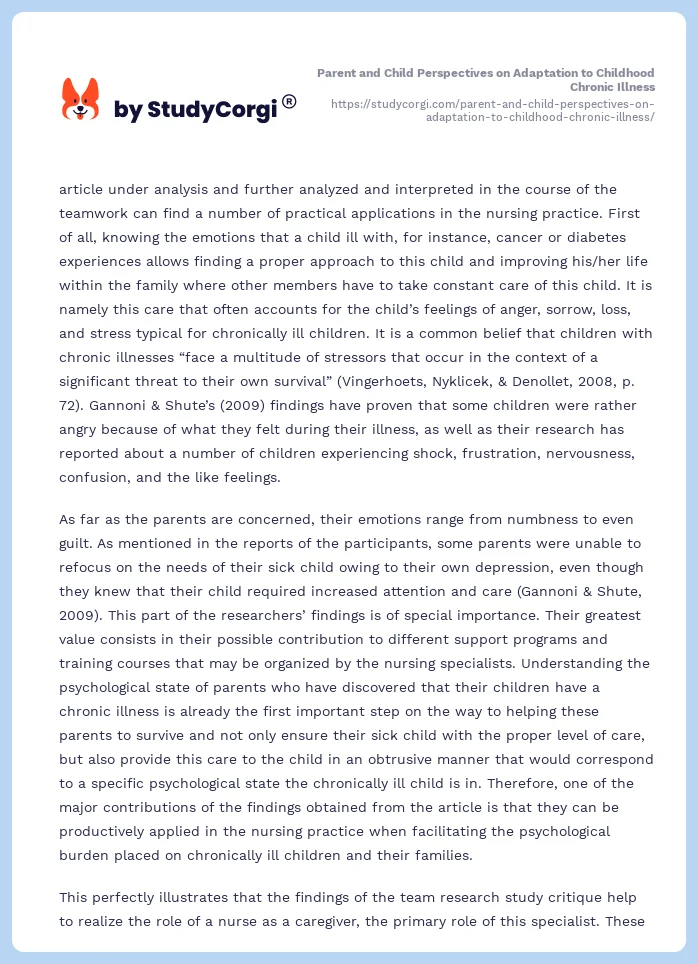 Parent and Child Perspectives on Adaptation to Childhood Chronic Illness. Page 2