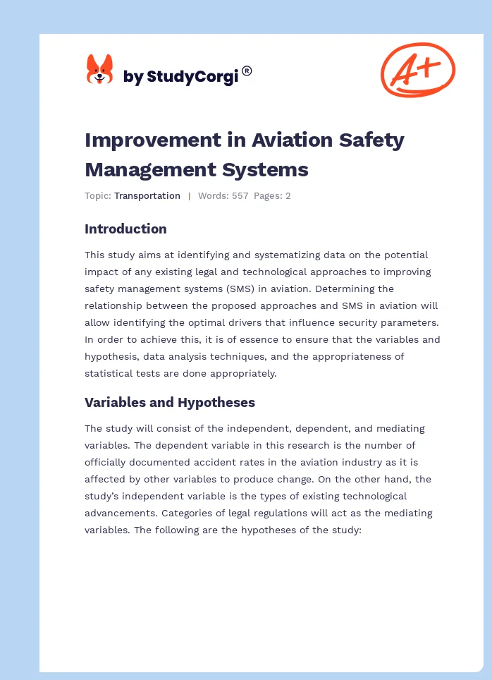 Improvement in Aviation Safety Management Systems. Page 1