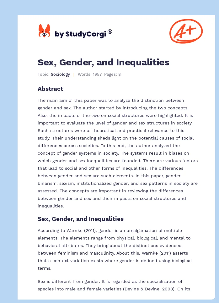 Sex, Gender, and Inequalities. Page 1