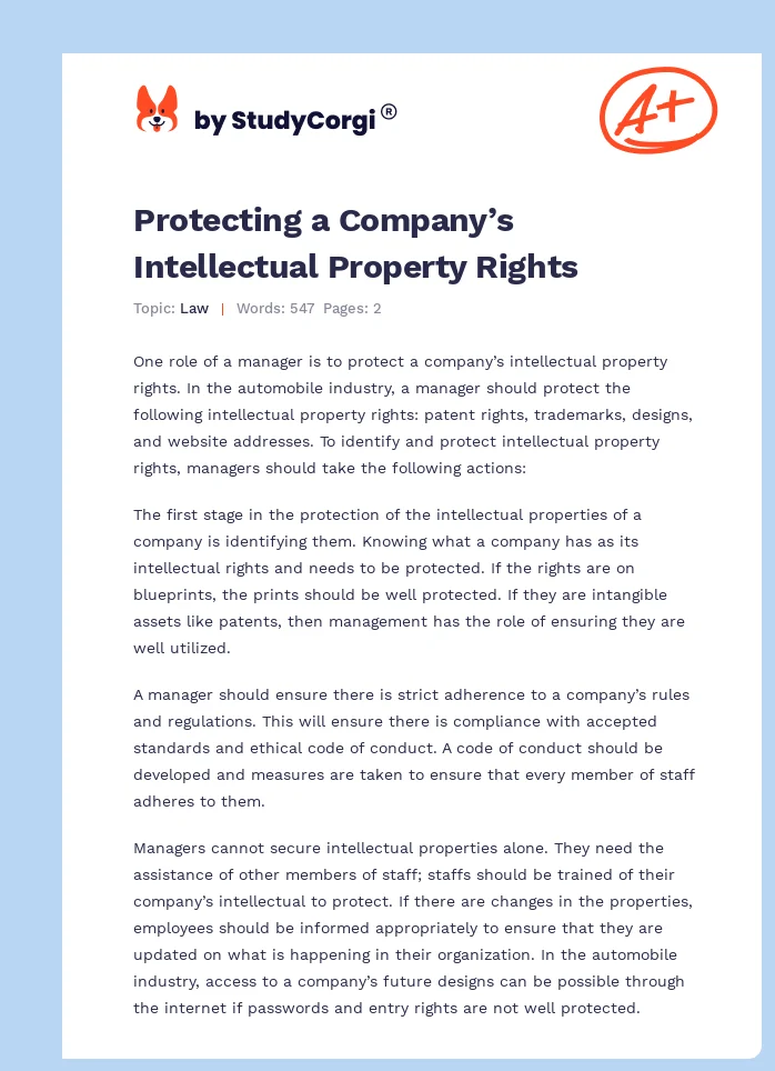 Protecting a Company’s Intellectual Property Rights. Page 1