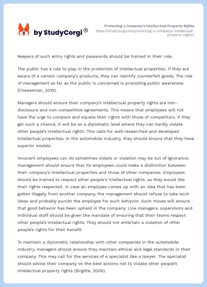 Protecting a Company’s Intellectual Property Rights. Page 2