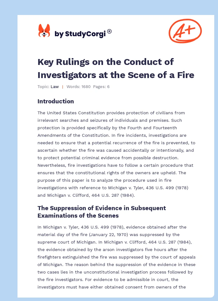 Key Rulings on the Conduct of Investigators at the Scene of a Fire. Page 1