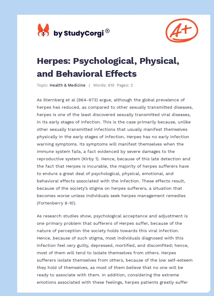 Herpes: Psychological, Physical, and Behavioral Effects. Page 1