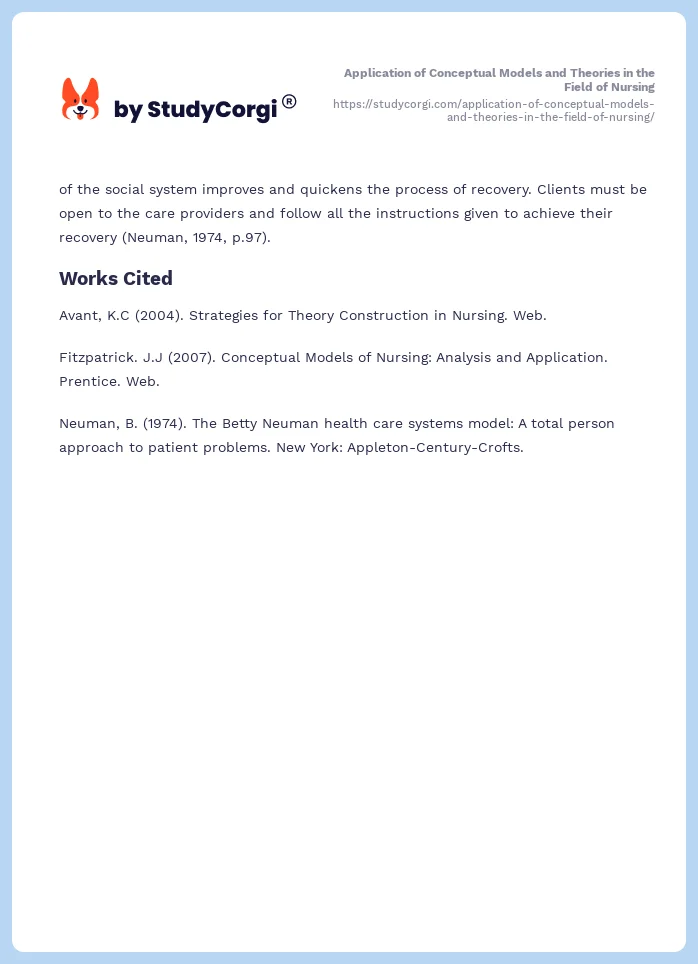 Application of Conceptual Models and Theories in the Field of Nursing. Page 2