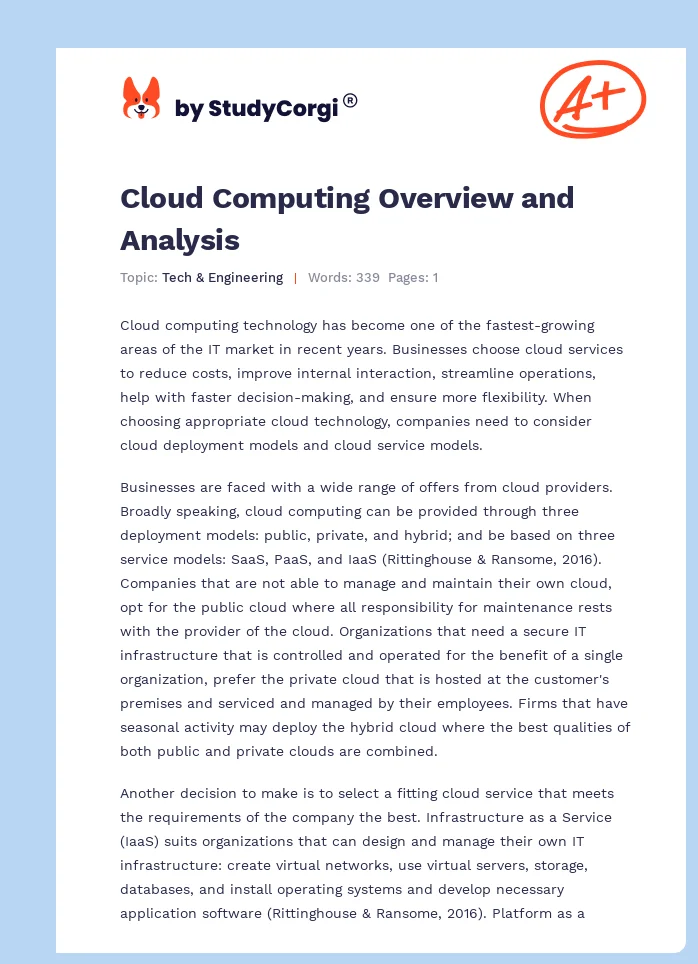 Cloud Computing Overview and Analysis. Page 1