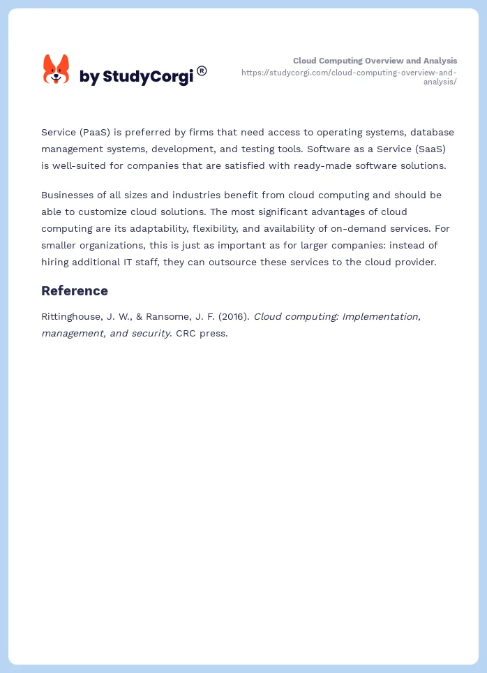 Cloud Computing Overview and Analysis. Page 2