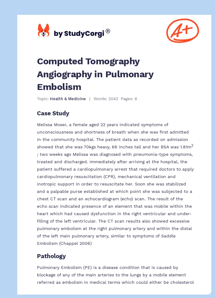 Computed Tomography Angiography in Pulmonary Embolism. Page 1
