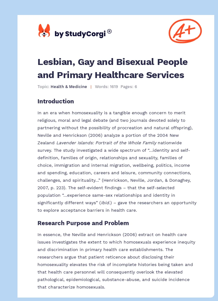 Lesbian, Gay and Bisexual People and Primary Healthcare Services. Page 1