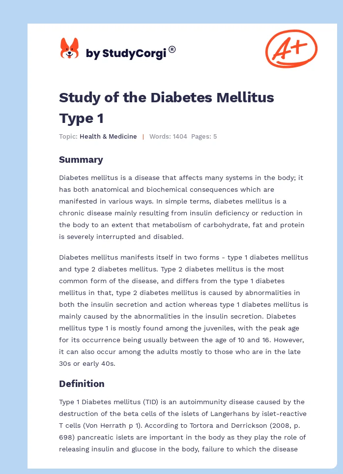 Study of the Diabetes Mellitus Type 1. Page 1