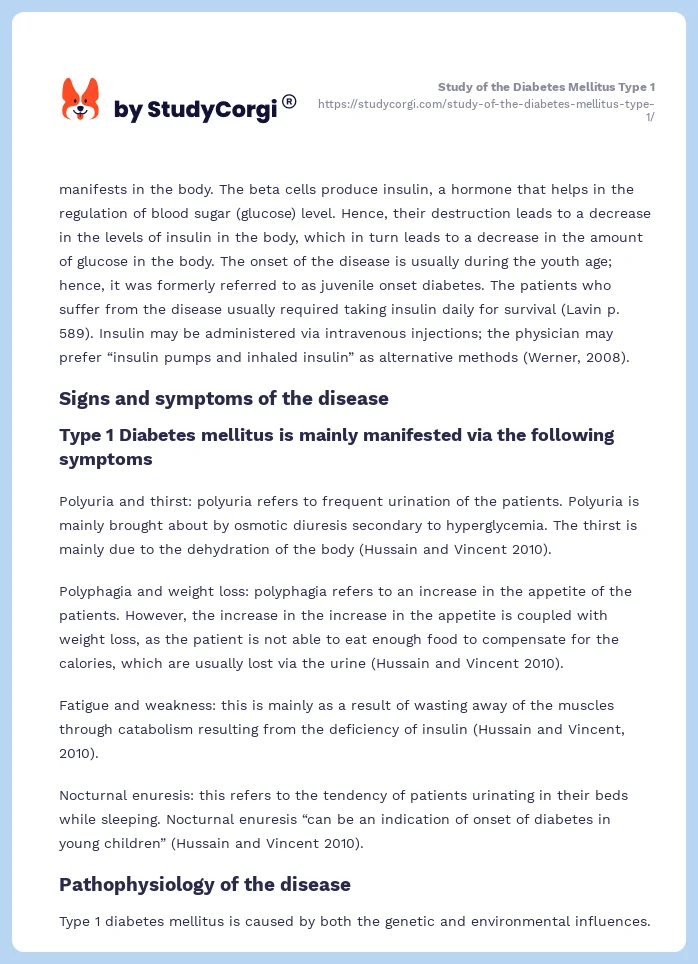 Study of the Diabetes Mellitus Type 1. Page 2