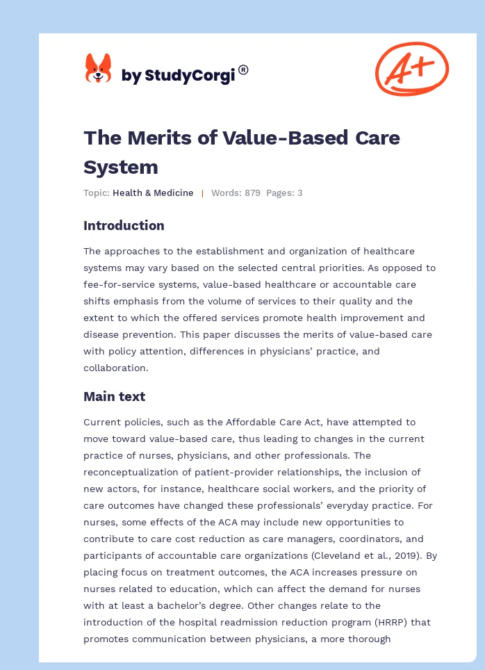 The Merits of Value-Based Care System. Page 1
