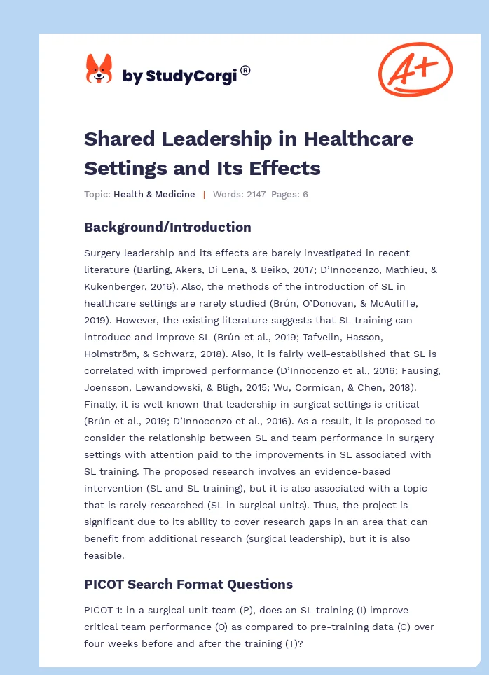 Shared Leadership in Healthcare Settings and Its Effects. Page 1