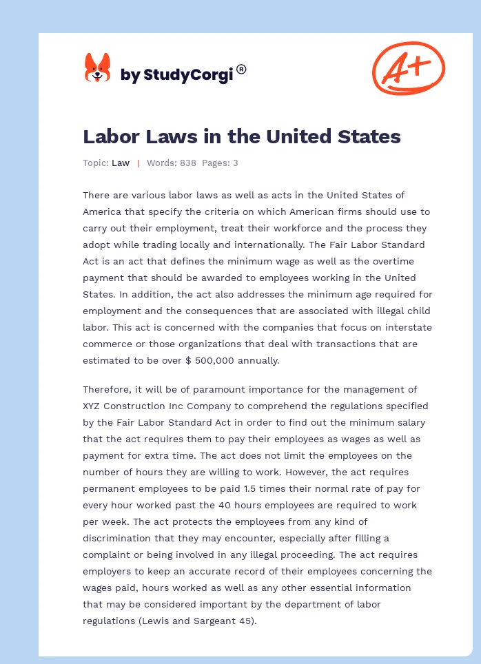 Labor Laws in the United States. Page 1