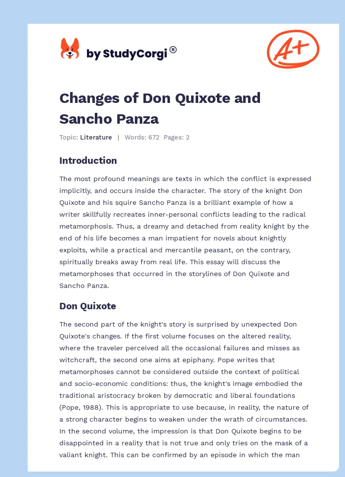 Changes of Don Quixote and Sancho Panza. Page 1