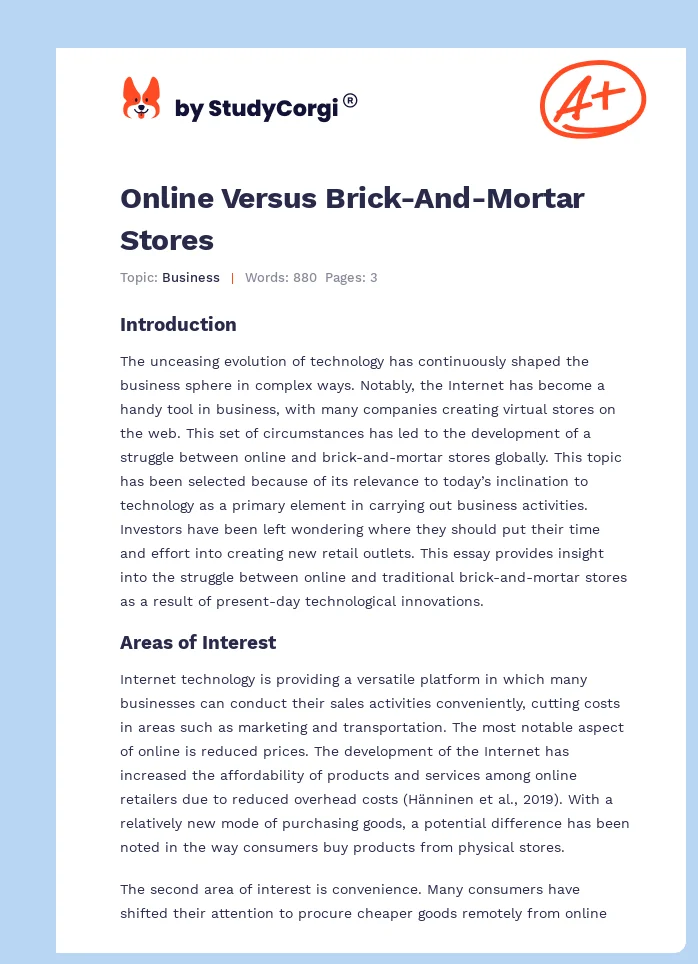 Online Versus Brick-And-Mortar Stores. Page 1