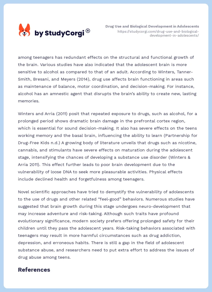 Drug Use and Biological Development in Adolescents. Page 2