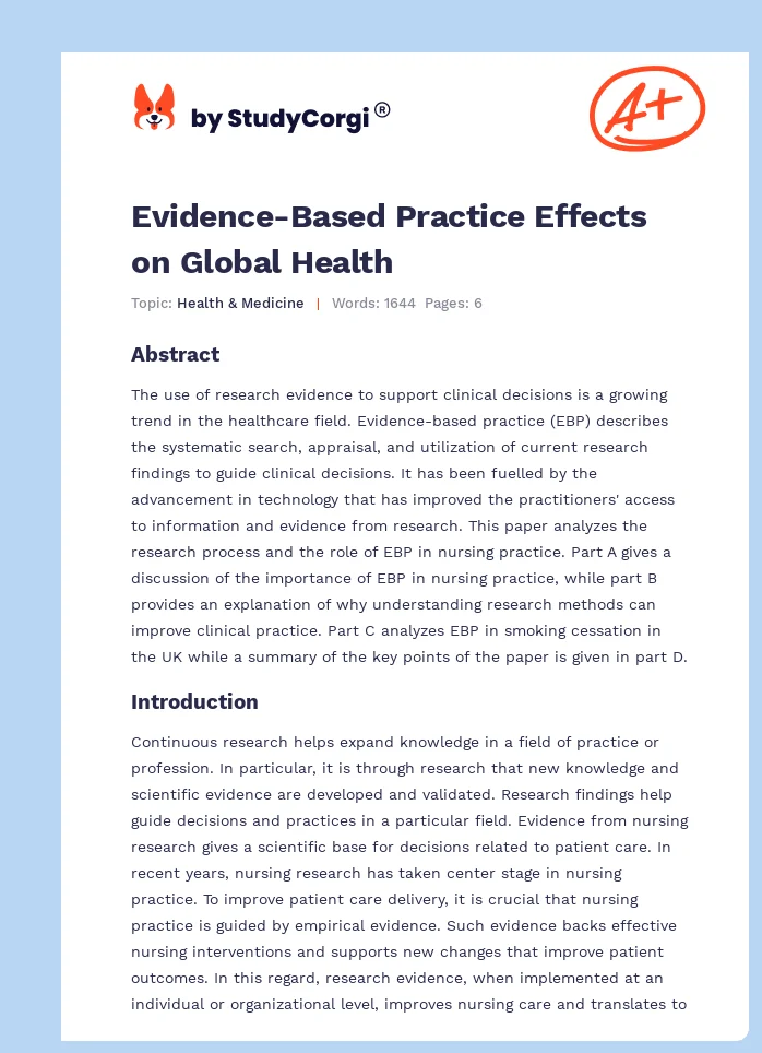 Evidence-Based Practice Effects on Global Health. Page 1