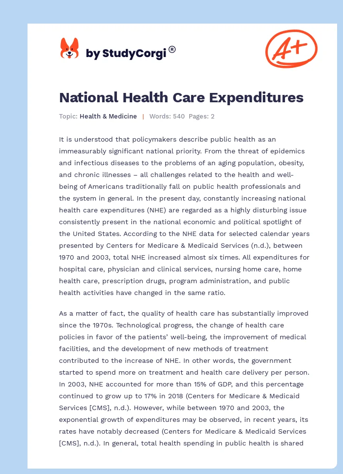National Health Care Expenditures. Page 1