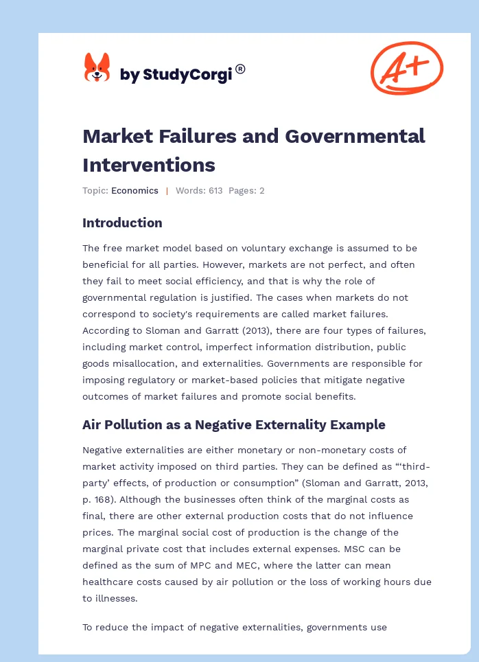 Market Failures and Governmental Interventions. Page 1