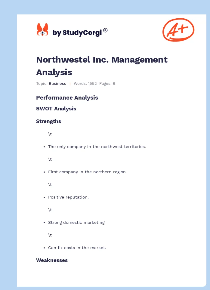Northwestel Inc. Management Analysis. Page 1